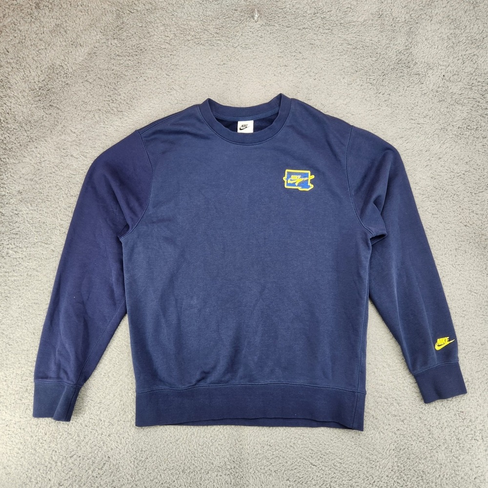 Nike Sportswear Club Fleece Crewneck Sweatshirt Mens M Blue Lightning Graphic